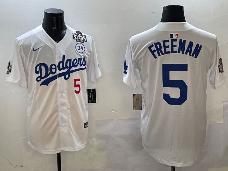 Men Los Angeles Dodgers 5 Freeman White Blue Fashion Game 2025 Nike MLB Jersey style 3261